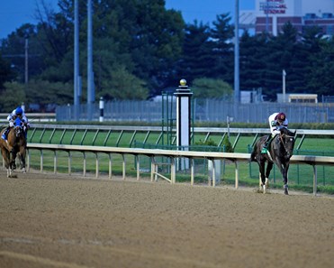 Royal Delta in midstretch has a commanding lead during the 2012 Fleur de Lis (G2) at Churchill Downs on June 16, 2012.