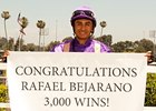 Rafael Bejarano celebrates win number 3,000 at Hollywood Park.