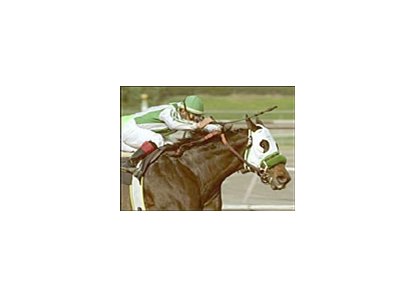 Kafwain races to the win in the San Vicente Stakes, Saturday at Santa Anita Park.