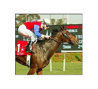 Louvain wins the Miesque Stakes, Friday at Hollywood Park.