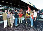 Cozy App at Saratoga with trainer Justin Sallusto (right) and co-owner Phyllis Sallusto (far left)
