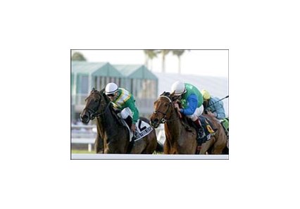 Sand Springs, right, edges out Potra Fabulous to win the Honey Fox Handicap.