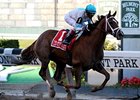Life At Ten is in control in the Beldame.<br><a target="blank" href="http://www.bloodhorse.com/horse-racing/photo-store?ref=http%3A%2F%2Fpictopia.com%2Fperl%2Fgal%3Fprovider_id%3D368%26ptp_photo_id%3D9217599%26ref%3Dstory">Order This Photo</a>