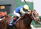 Caminadora upsets the Regret Stakes under Corey Nakatani.<br><a target="blank" href="http://www.bloodhorse.com/horse-racing/photo-store?ref=http%3A%2F%2Fpictopia.com%2Fperl%2Fgal%3Fprovider_id%3D368%26ptp_photo_id%3D9063801%26ref%3Dstory">Order This Photo</a>