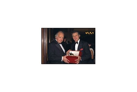 Coolmore's John Magnier (left) receives award from Arnaud Bamburger of Cartier.