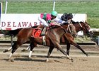 Strike the Moon (right) finished second to St. John's River in the Delaware Oaks.