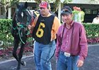 Former jockey Gary Boulanger with his first starter as a trainer at Calder on April 26.