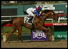 Azeri wins the Milady Breeders' Cup Handicap with Mike Smith aboard.