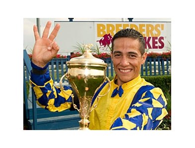 Luis Contreras wins the Breeders' Stakes.