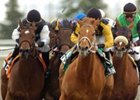 Dancing Allstar (right, yellow silks) powers home in the Whimsical.