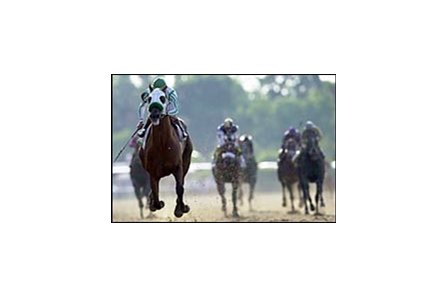 Point Given distances himself from the rest of the field in his Belmont Stakes romp.