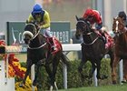 Eagle Mountain, at left, wins Hong Kong's richest race, the HK $20M Hong Kong Cup.