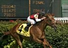 Quite a Bride gets home in turf course record time in Early Times Mint Julep Handicap, Saturday at Churchill Downs.