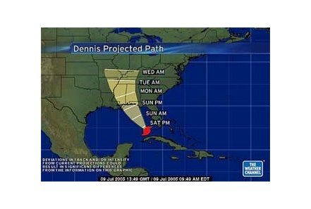 Hurricane Dennis heads toward U.S. mainland.