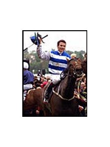 Ethereal and jockey Scott Seamer in the winner's enclosure.