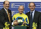 Calvin Borel accepts the Meydan Masters International jockey competition award.