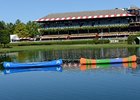 Two canoes patrol the infield pond at Saratoga.