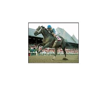 Scorpion, shown winning the Jim Dandy, is highweighted at 121 pounds for the seven-furlong Malibu Stakes.