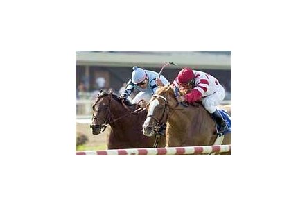 Sweet Return, right, out runs Red Fort for the win in the Charles Whittingham Memorial Handicap.