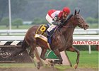 Alex Campbell Jr.'s It's Tea Time wins an off-the-turf Lake Placid Stakes.