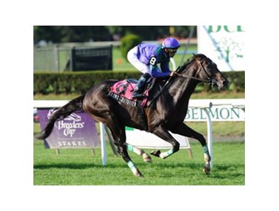 Grand Couturier gets his first win of the year in the Bowling Green Handicap at Belmont Park.<br><a target="blank" href="http://www.bloodhorse.com/horse-racing/photo-store?ref=http%3A%2F%2Fpictopia.com%2Fperl%2Fgal%3Fprovider_id%3D368%26ptp_photo_id%3D8477945%26ref%3Dstory">Order This Photo</a>