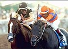 Supah Blitz (right) holds off Domestic Dispute to win the Del Mar Breeders' Cup Handicap.