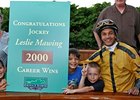 Jockey Leslie Mawing celebrates win number 2000.