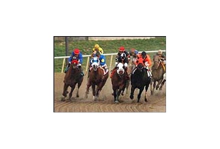 Thor's Echo (far left) makes his move on the way to the win in the De Francis Dash.