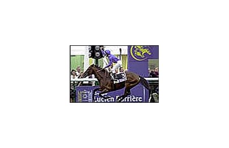 Jockey Frankie Dettori and Sakhee win the Grand Prix de l'Arc de Triomphe.