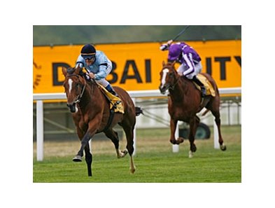 Harbinger romps in the King George VI and Queen Elizabeth Stakes.<br><a target="blank" href="http://www.bloodhorse.com/horse-racing/photo-store?ref=http%3A%2F%2Fpictopia.com%2Fperl%2Fgal%3Fprovider_id%3D368%26ptp_photo_id%3D9116738%26ref%3Dstory">Order This Photo</a>