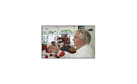 NYRA president Charles Hayward, during Thursday's meeting with horsemen.