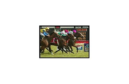 Beat Hollow, far right, with Jerry Bailey aboard, runs to victory in the Arlington Million.