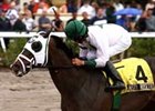 Misty Rosette with Sebastian Madrid aboard wins the Old Hat Stakes at Gulfstream Park.