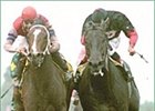 Castledale, left, duels Rock Hard Ten to win the Santa Anita Derby.