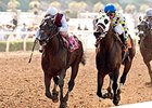 Catch a Flight (left) outfights Moreno to win the Californian Stakes.