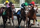 Brooklynsway (center) gets the victory in the Bison City Stakes.