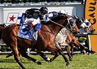 Mourinho (outside) gets the victory in the Underwood Stakes at Caulfield racecourse.