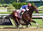 Runhappy won the King's Bishop on August 29.<br><a target="blank" href="http://photos.bloodhorse.com/AtTheRaces-1/At-the-Races-2015/i-fPwMfx2">Order This Photo</a>