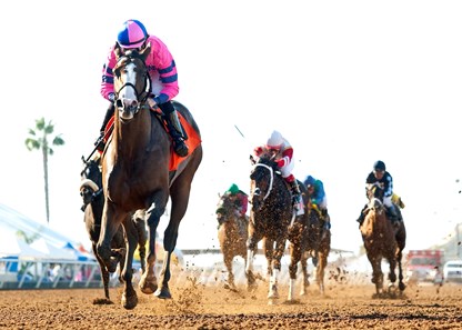Pacific Heat and jockey Joe Talamo overpower the rest of the field in the $200,000 Golden State Juvenile Fillies at Del Mar.