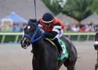 Lucy N Ethel leaves the competition behind in the Old Hat Stakes.<br><a target="blank" href="http://photos.bloodhorse.com/AtTheRaces-1/At-the-Races-2016/i-vrn2ntK">Order This Photo</a>