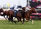 Palentino battles down the stretch to win the Australian Guineas at Flemington Racecourse in Australia.