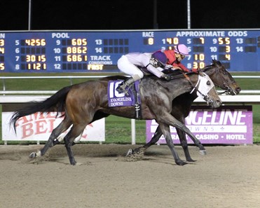 Bibby prevails over Forest Lake in the Opelousas Stakes at Evangeline Downs.