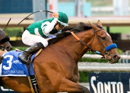 Hronis Racing's Nancy From Nairobi and jockey Abel Lezcano win the Grade II, $200,000 Royal Heroine Stakes, Thursday, May 5, 2016 at Santa Anita Park, Arcadia CA.
