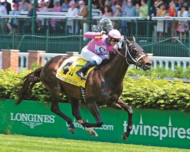 Rocket Heat with Flavien Prat wins the Twin Spires Turf Sprint (gr. III) at Churchill on May 6, 2016.