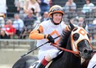 Ben's Cat, with Trevor McCarthy up, after winning the 2016 Jim McKay Turf Sprint at Pimlico