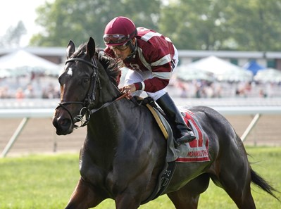 Brandy's Girl #11 with Paco Lopez riding won the Crank It Up Stakes at Monmouth Park in Oceanport, New Jersey for Owner/Trainer/Breeder Edwin Broome.