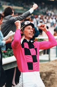 Russell Baze reacts to an inquiry decision, leaving Devil's Orchid first in the 1993 Santa Monica Handicap.