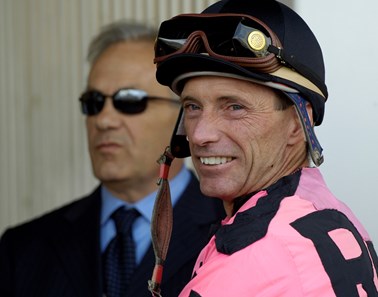 Russell Baze with Cause to Believe's trainer, Jerry Hollendorfer, on Kentucky Derby day at Churchill Downs on May 6, 2006.