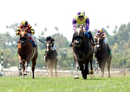 Hunt, #1 with Flavien Prat aboard, wins the Siren Lure Stakes at Santa Anita Park June 5, 2016.