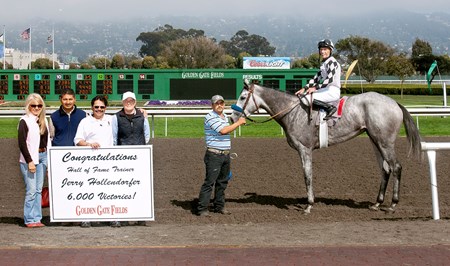 Russell Baze assisted trainer Jerry Hollendorfer to obtain win 6,000, riding Just Tappin It at Golden Gate Fields.